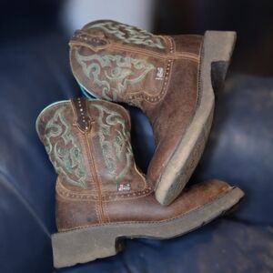 Justin Boots Brown and Green Heeled Boots